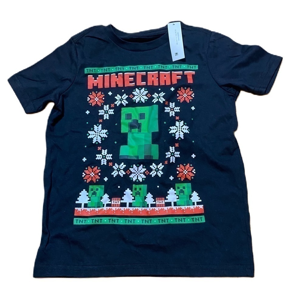 Minecraft Christmas T-shirt NEW XS Black Red Green Boys Kids